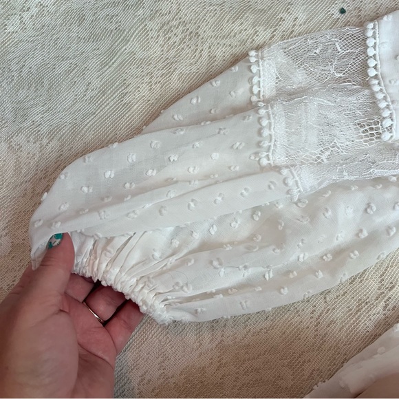 Do+Be lace panel Swiss dot v-neck blouse - Picture 3 of 11